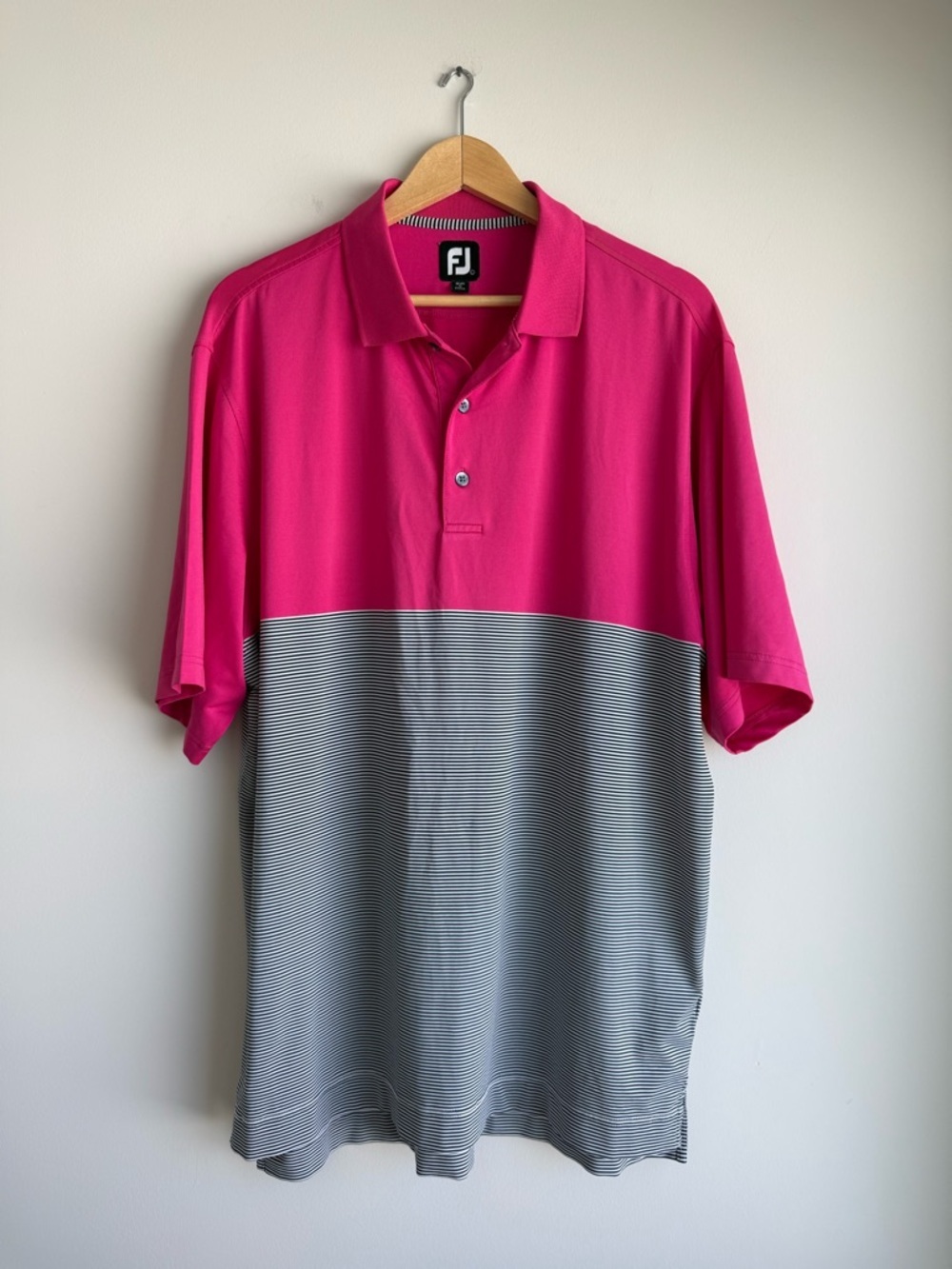 FootJoy Performance Golf Polo Pink Black Striped Mens Large